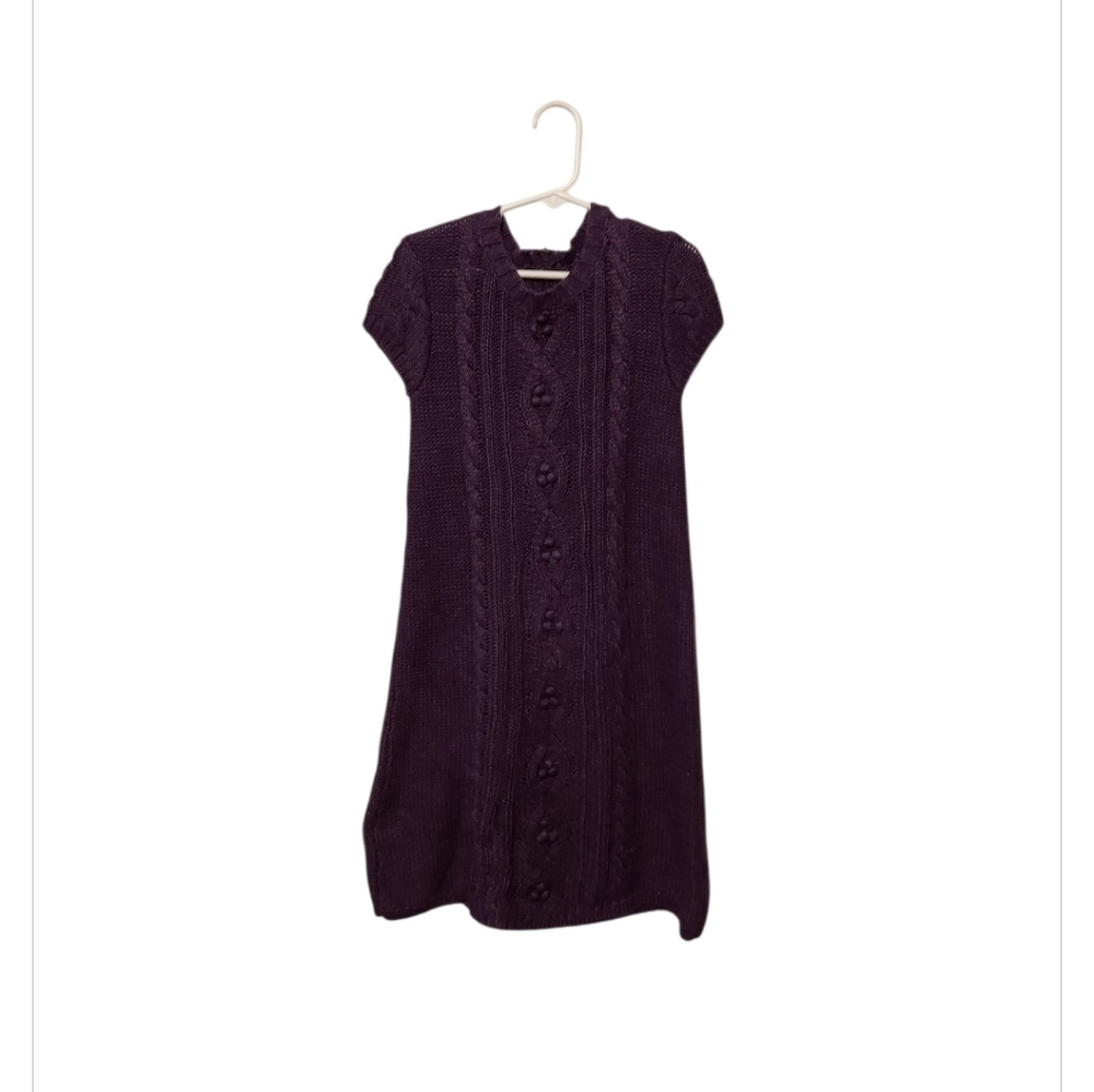 Purple Cable Knit Sweater Dress Size Medium 10-12 Short Sleeve Holiday School
